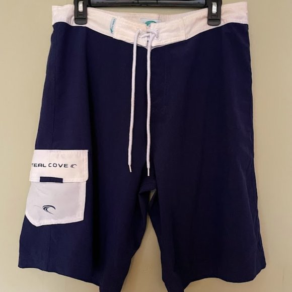 Men's Blue & White Swim Trunks - Picture 1 of 3